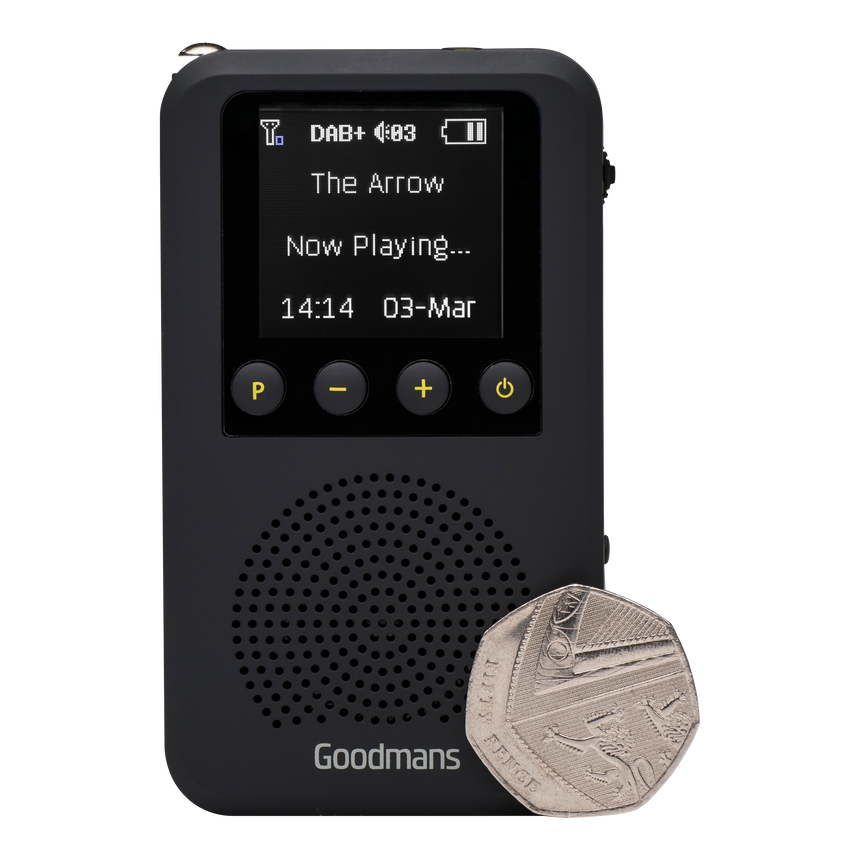 Goodmans Pocket DAB, Portable Digital Radio, Built-in Speaker, Rechargeable GDPRDAB transparent background